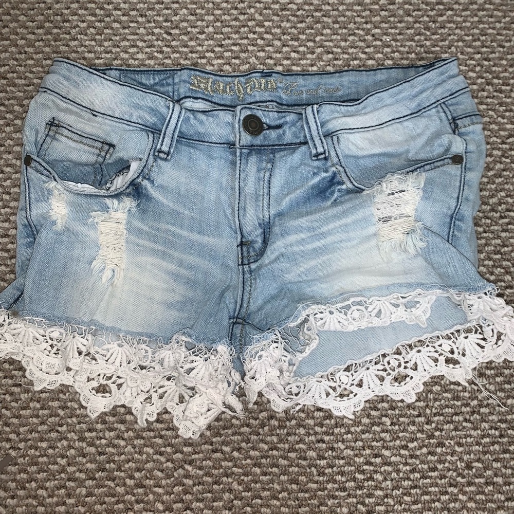 Lace denim shorts